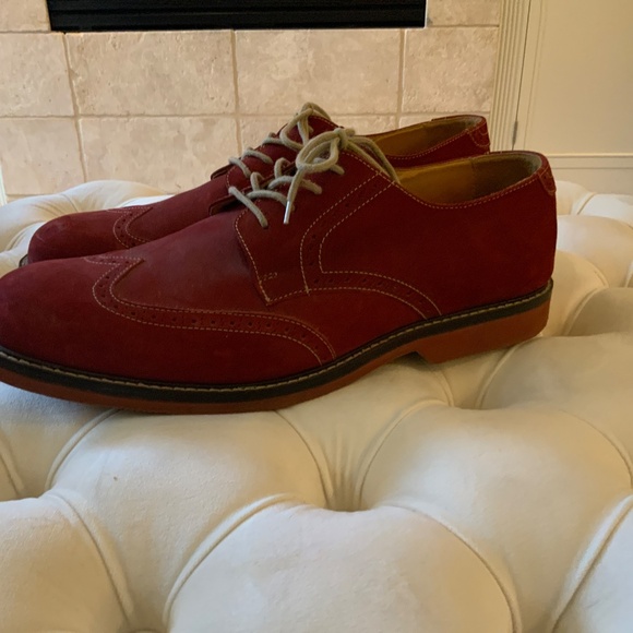 Men’s’ Red Suede/Red Sole Brogues, with grey contrasting stitching main image 6